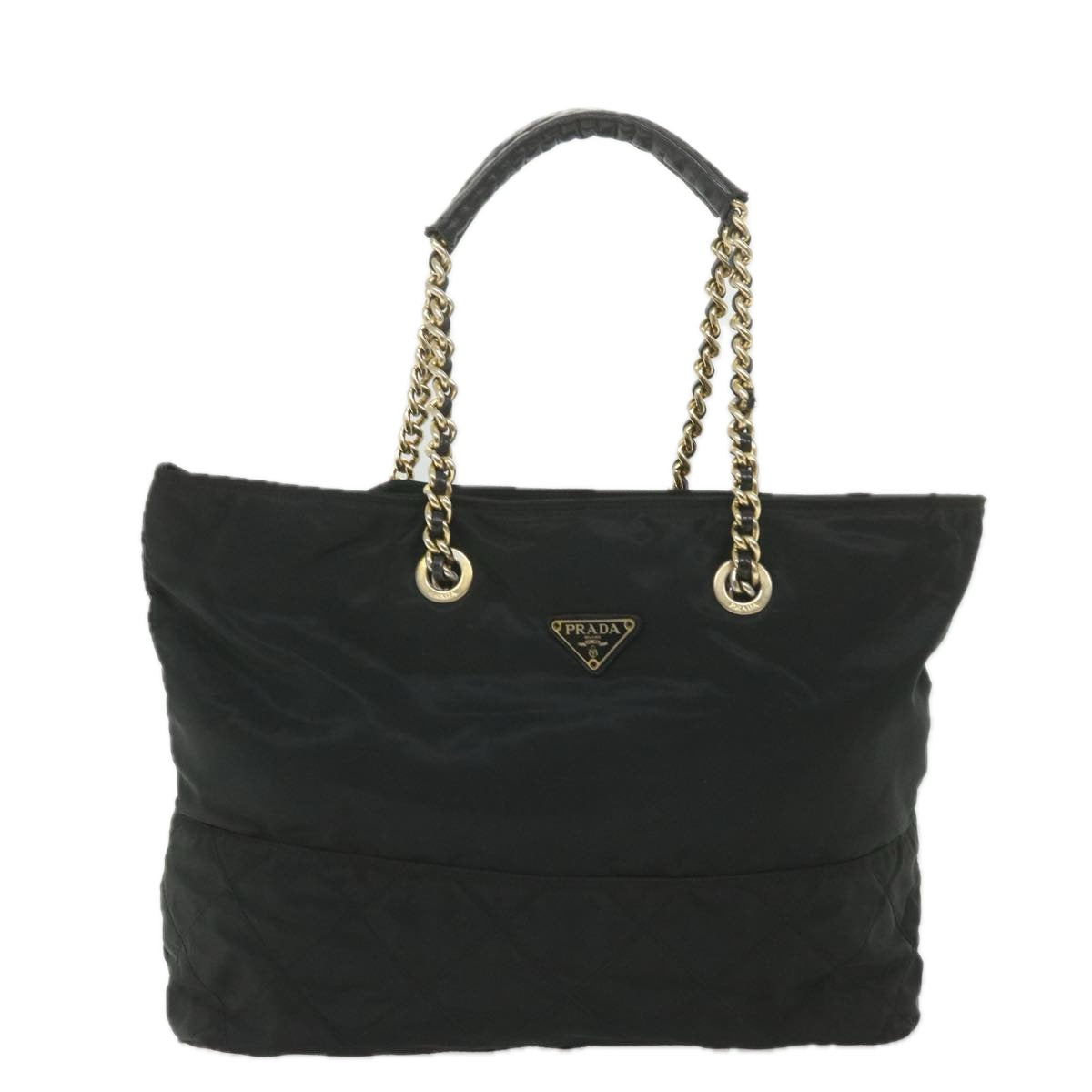 PRADA Chain Tote Bag Nylon Black Auth bs9859