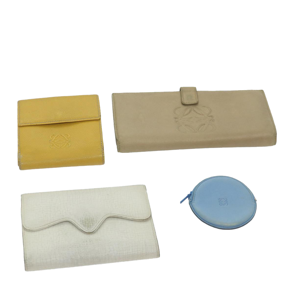 LOEWE Wallet Leather 4Set Beige Yellow blue Auth bs9889