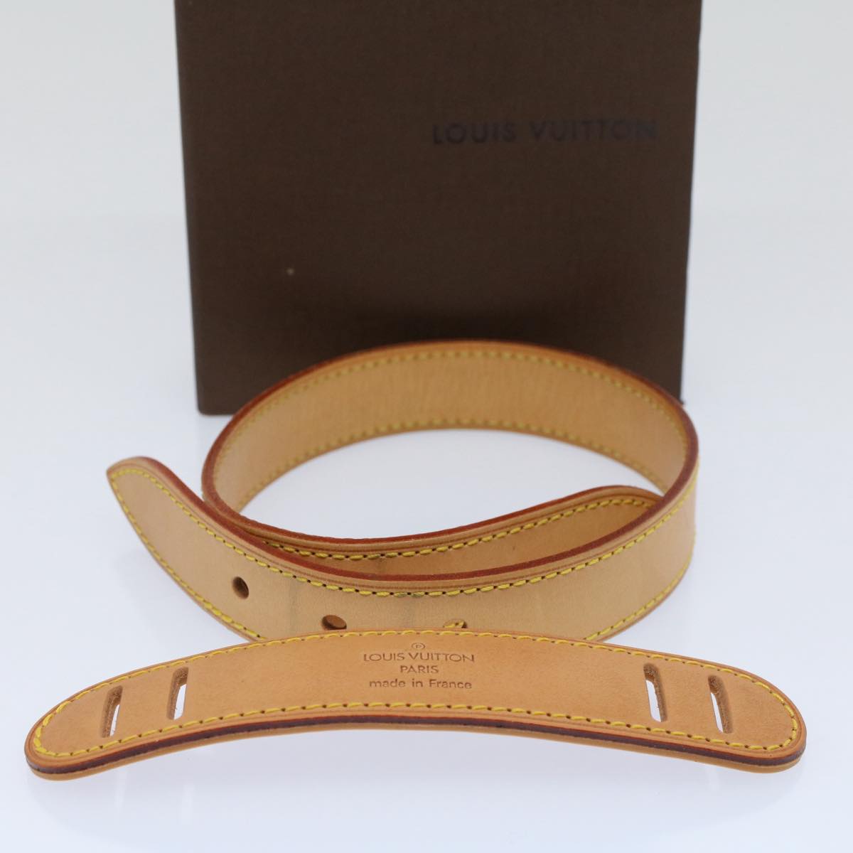 LOUIS VUITTON Strap Leather 20.5"" Beige LV Auth bs9895