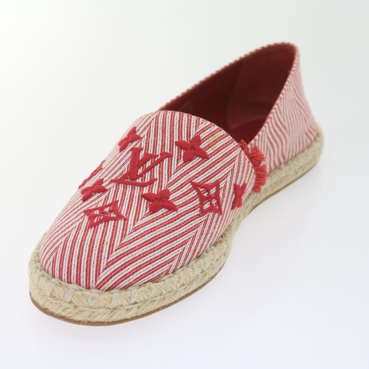 LOUIS VUITTON Monogram Espadrille Shoes Canvas 37.5 Red LV Auth bs9907