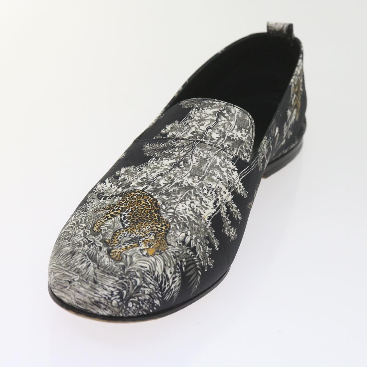 HERMES Jungle semelle cuir Shoes Canvas 42.5 Black White Brown Auth bs9909 - 0