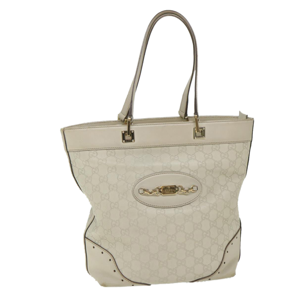 GUCCI GG Canvas Guccissima Shoulder Bag White 145984 Auth bs9931