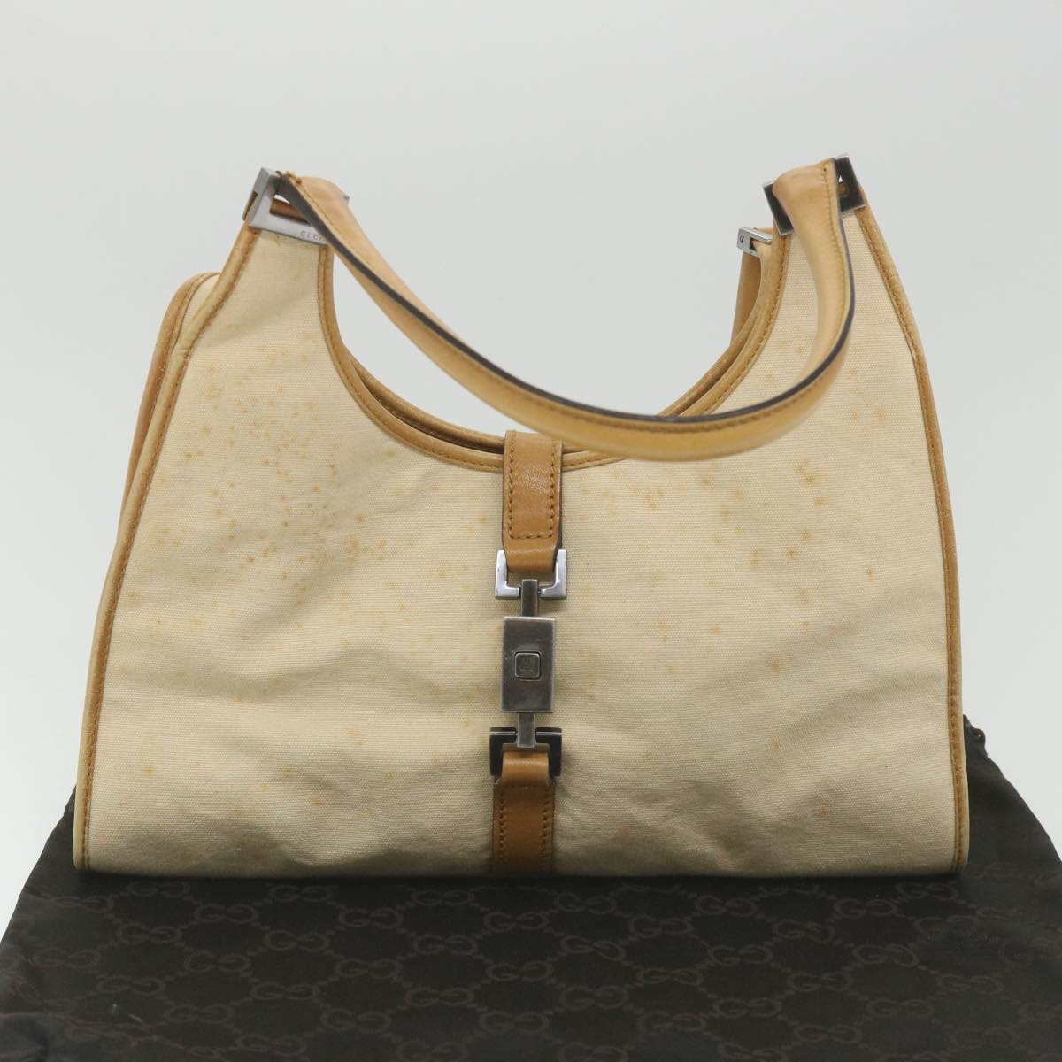 GUCCI Jackie Shoulder Bag Canvas Beige Auth bs9990