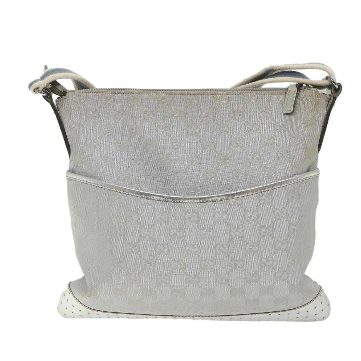 GUCCI GG Canvas Shoulder Bag Canvas Silver Auth bs9991