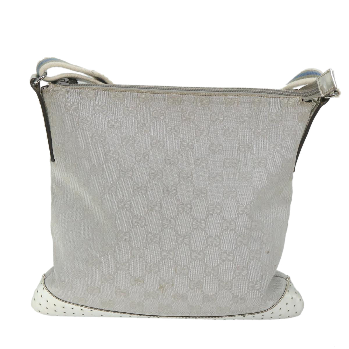 GUCCI GG Canvas Shoulder Bag Canvas Silver Auth bs9991