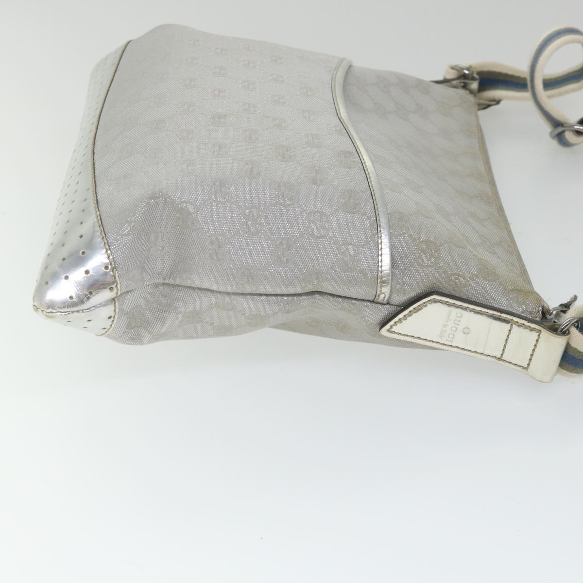 GUCCI GG Canvas Shoulder Bag Canvas Silver Auth bs9991