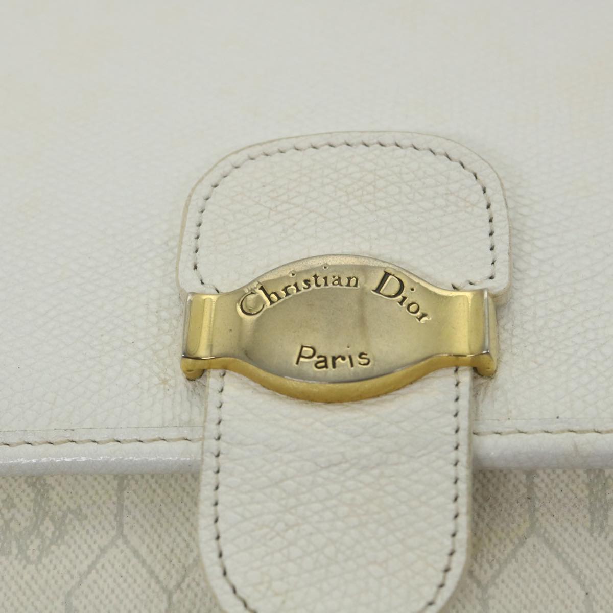 Christian Dior Honeycomb Canvas Shoulder Bag Leather White Auth bs9992