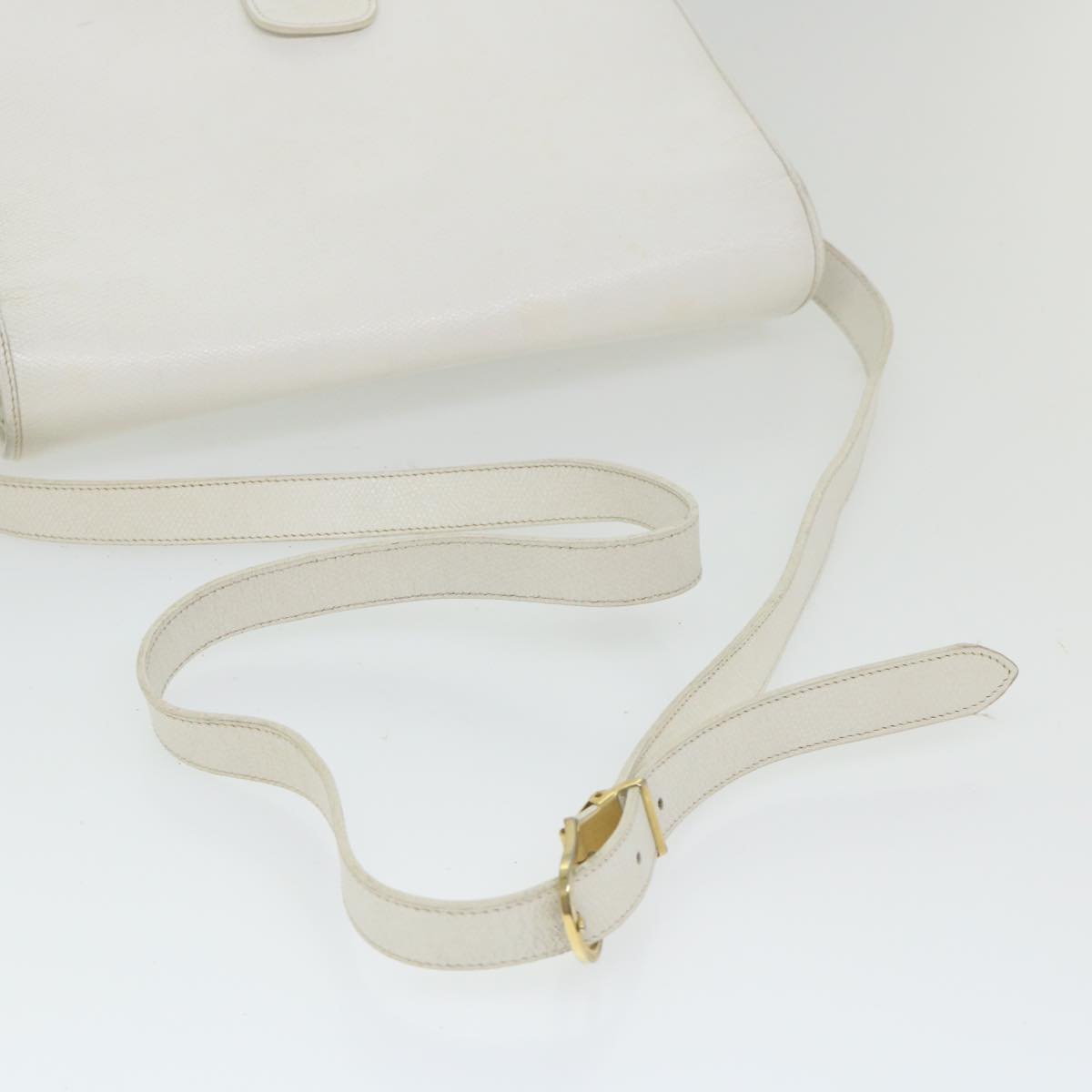 Christian Dior Honeycomb Canvas Shoulder Bag Leather White Auth bs9992