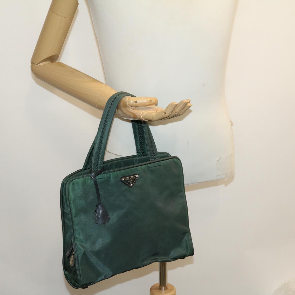 PRADA Hand Bag Nylon Green Auth cl111