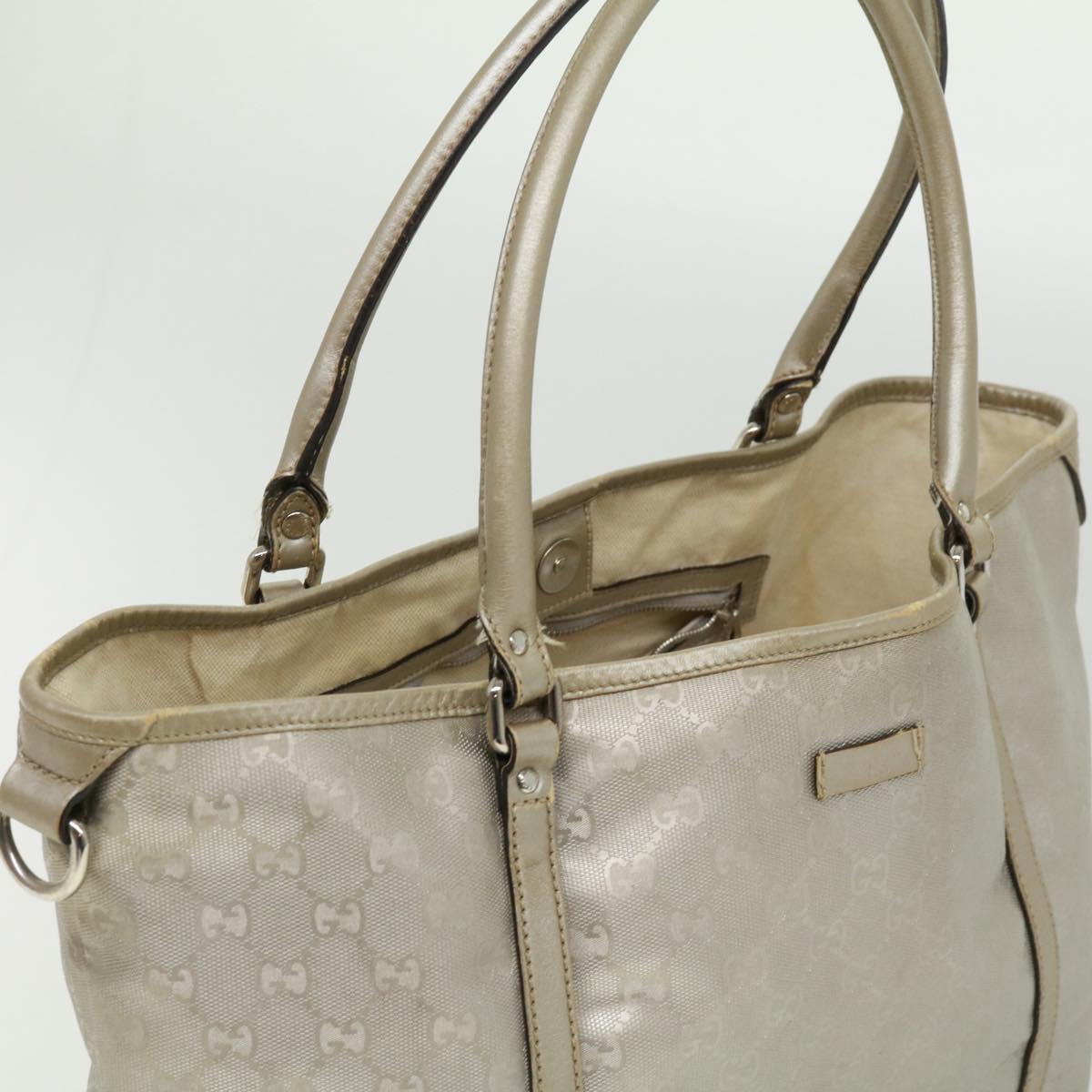 GUCCI GG Canvas Tote Bag Silver Auth cl184