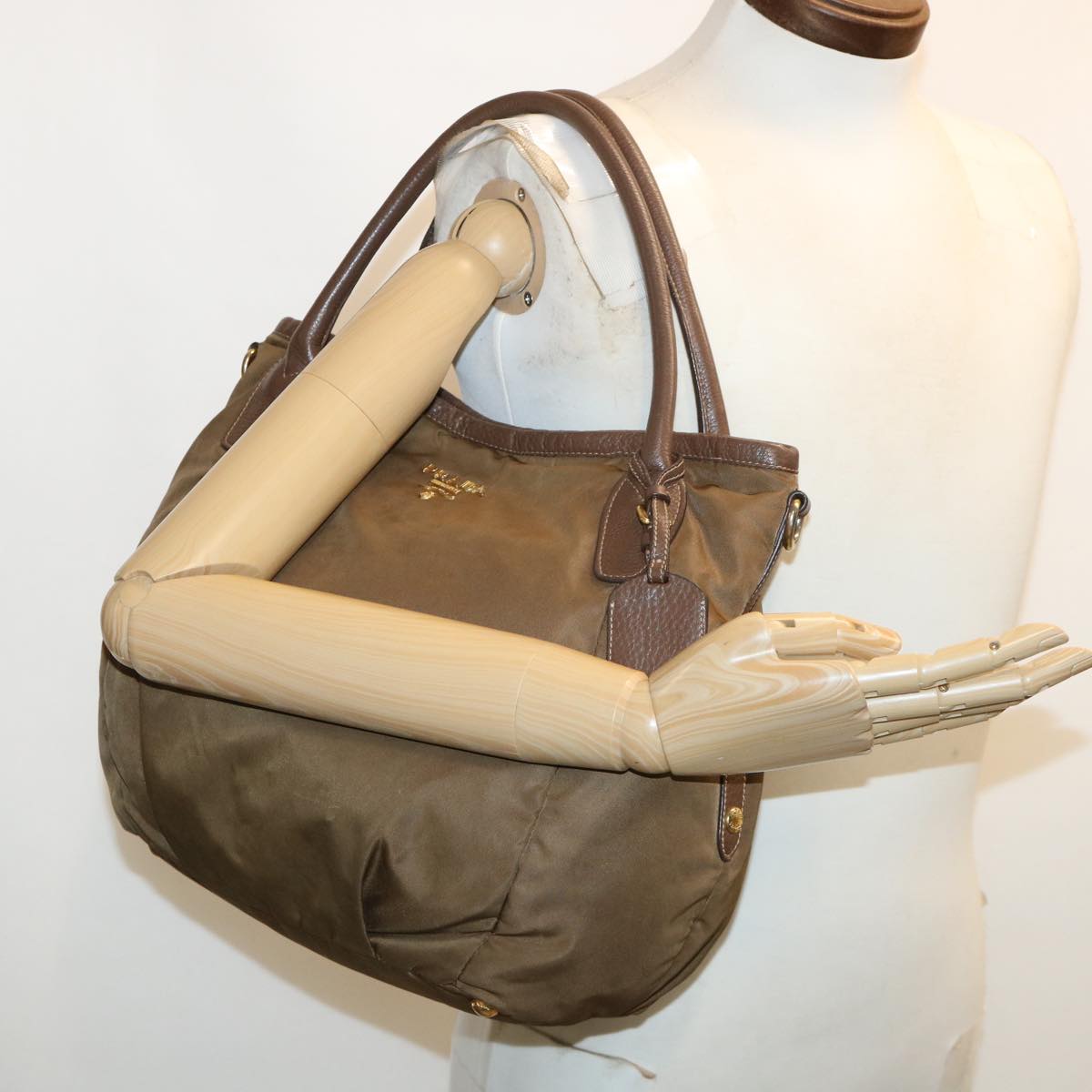 PRADA Hand Bag Nylon Leather Brown Auth cl190