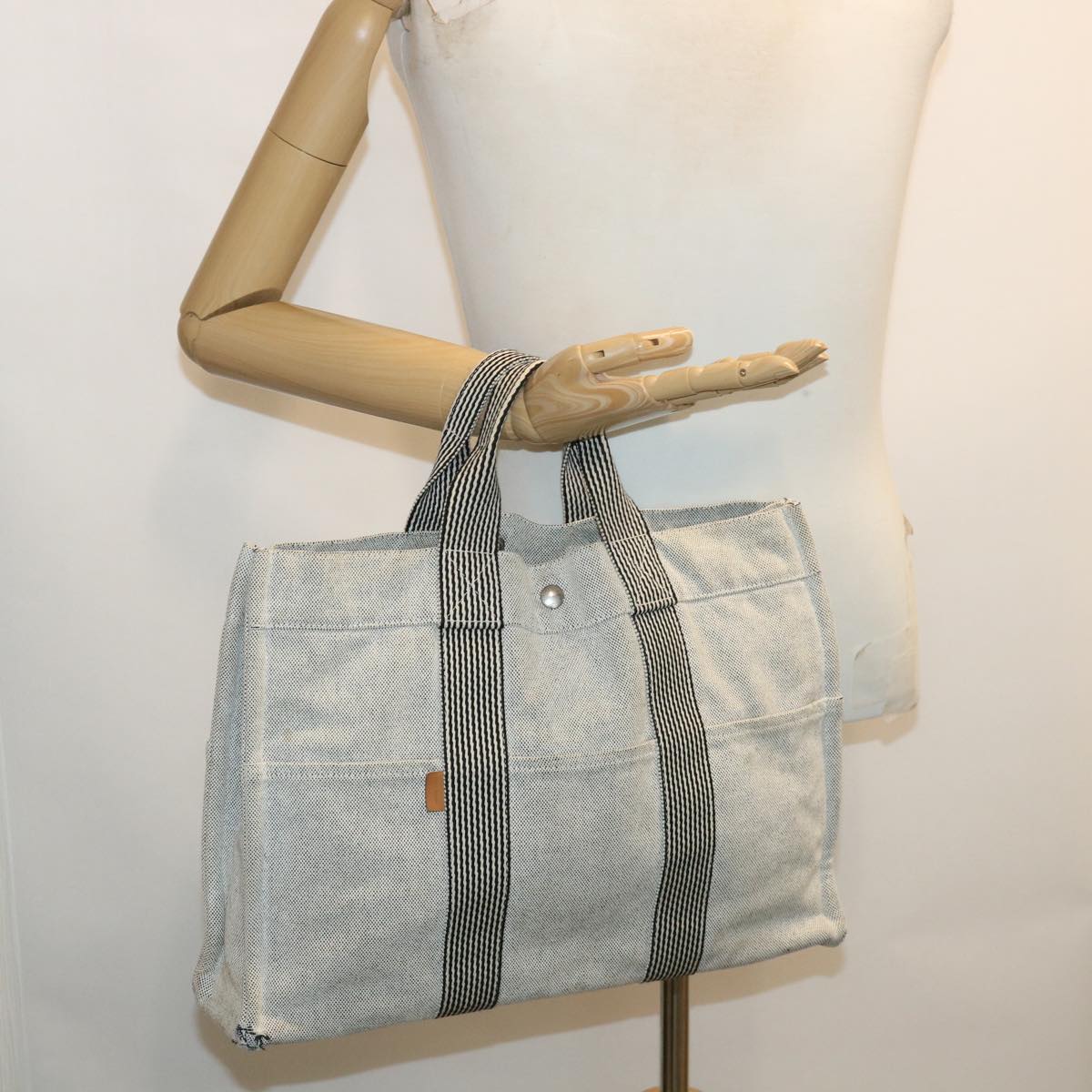 HERMES New Fool to MM Hand Bag Canvas Gray Auth cl228