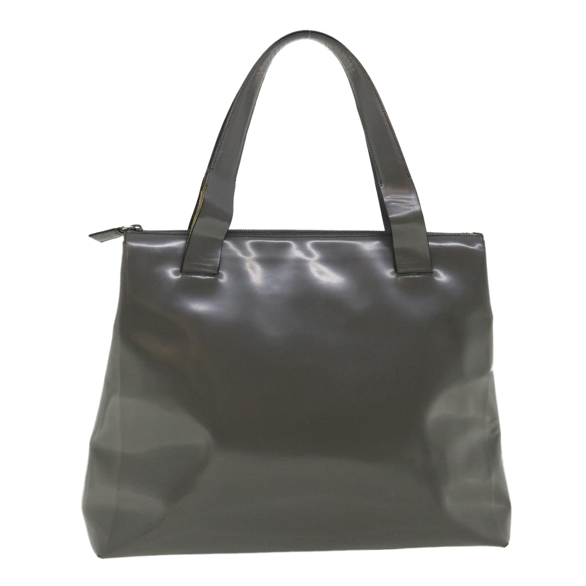 PRADA Tote Bag Patent Leather Gray Auth cl230