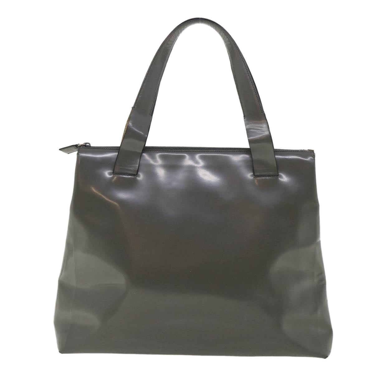 PRADA Tote Bag Patent Leather Gray Auth cl230