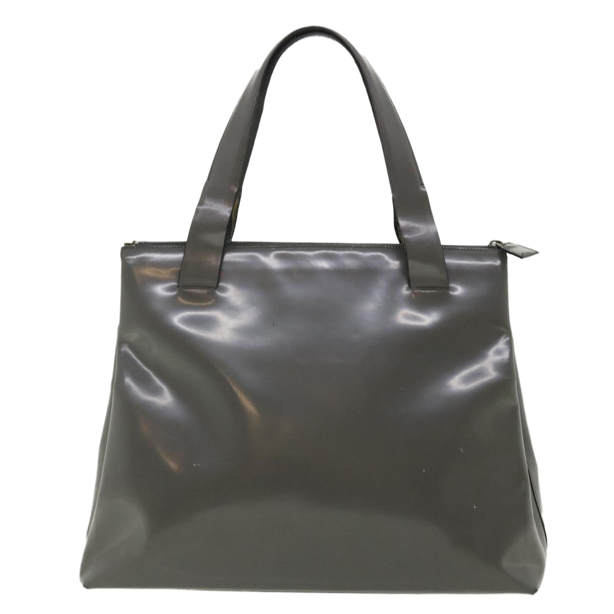 PRADA Tote Bag Patent Leather Gray Auth cl230 - 0