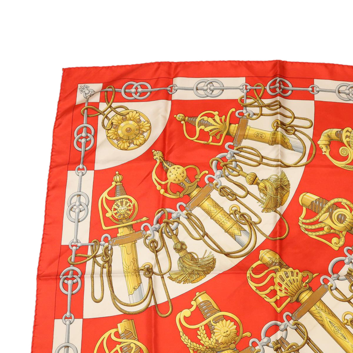 HERMES Carre 90 Scarf """"Cliquetis"""" Silk Red Auth cl234
