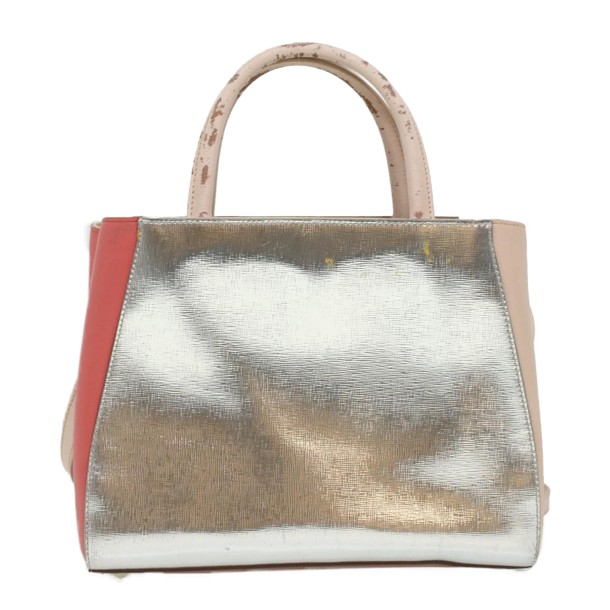 FENDI Hand Bag Leather Pink Silver beige Auth cl260 - 0