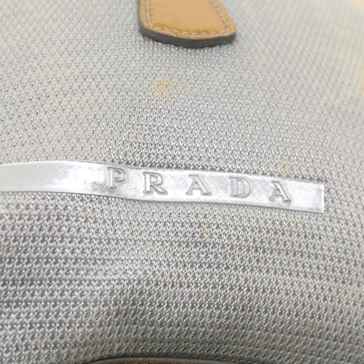 PRADA PRADA Sports Shoulder Bag Patent Leather Silver Auth cl293