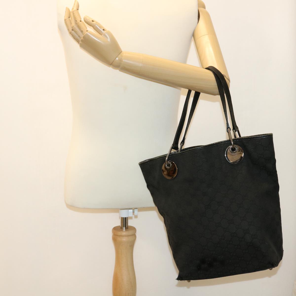 GUCCI GG Canvas Tote Bag Black 120836 Auth cl315