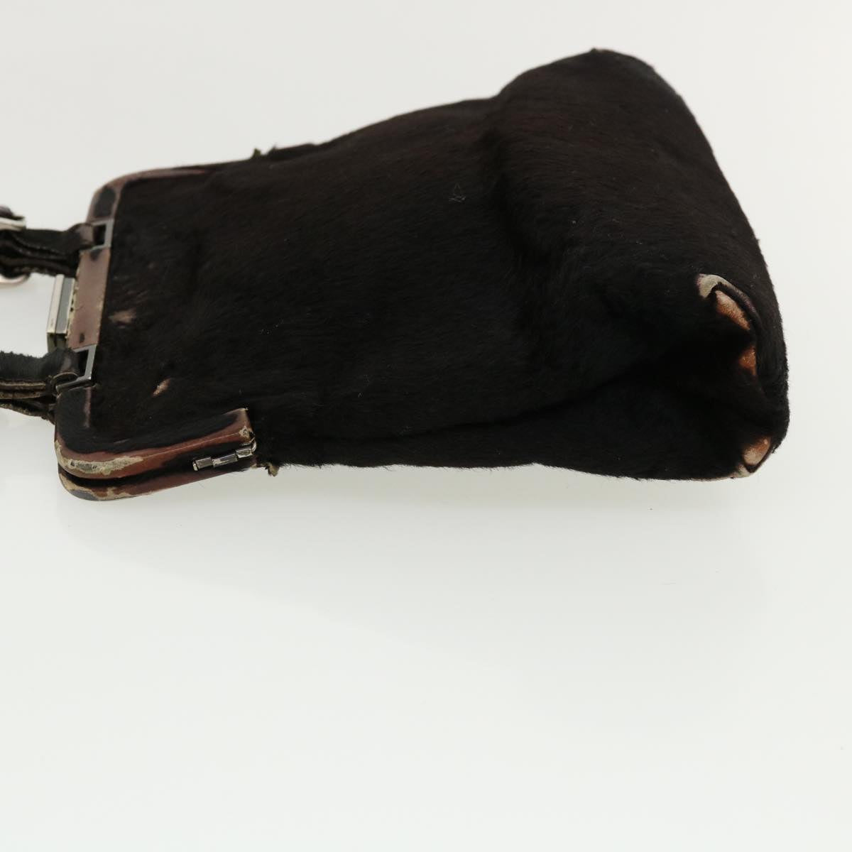 PRADA Hand Bag Unborn Calf Skin Leather Black Auth cl317