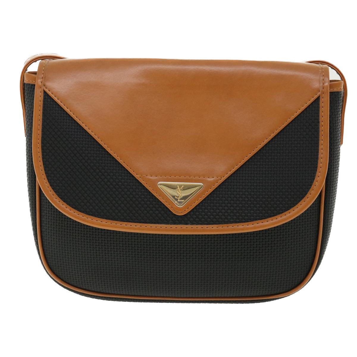 SAINT LAURENT Shoulder Bag PVC Leather Black Brown Auth cl352