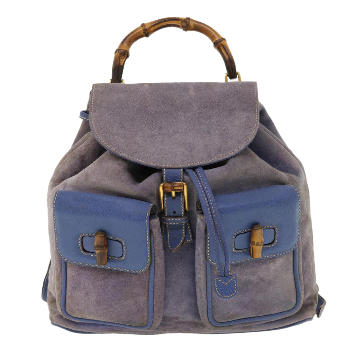 GUCCI Backpack Suede Leather Blue Auth cl359