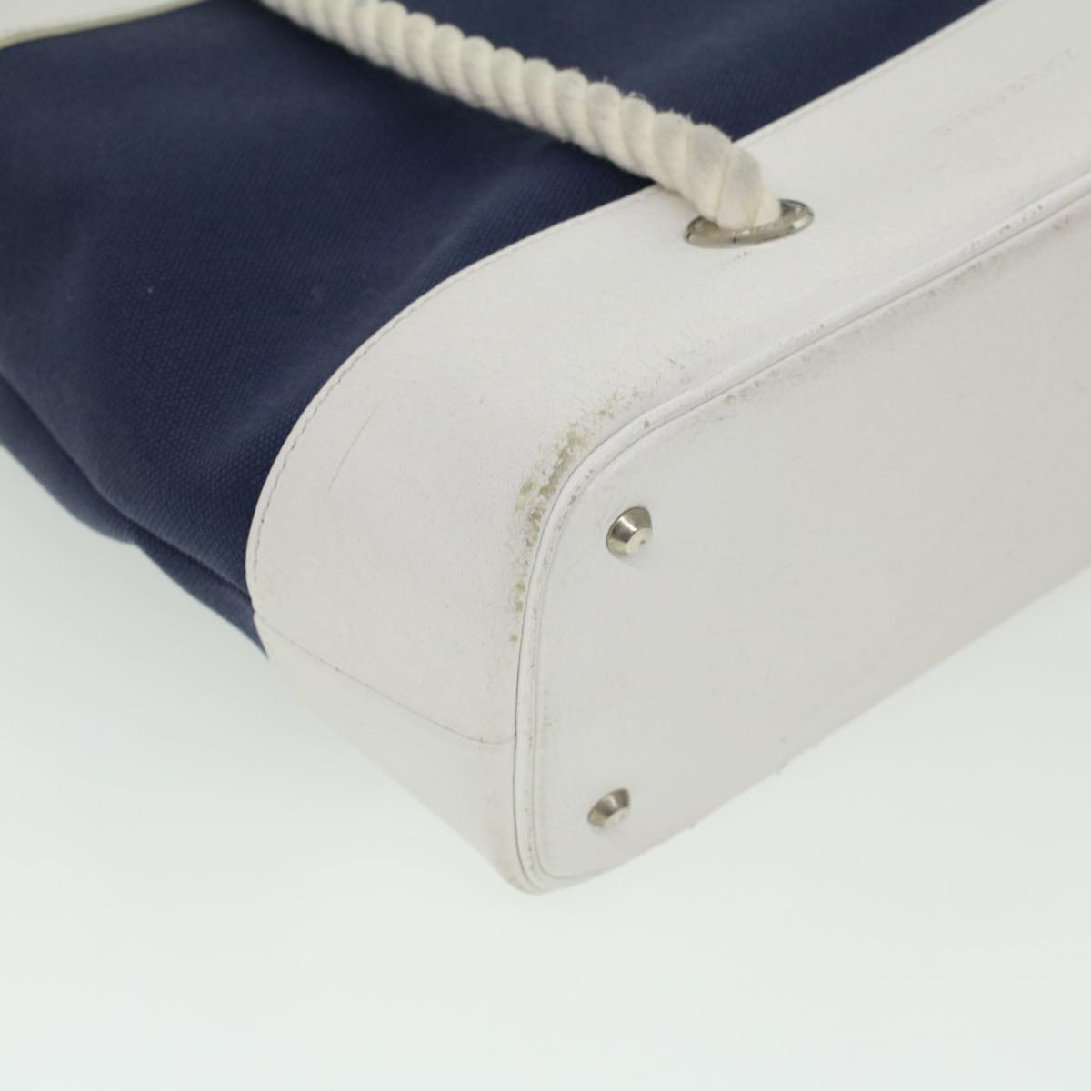 BURBERRY Hand Bag Canvas White Navy Auth cl365