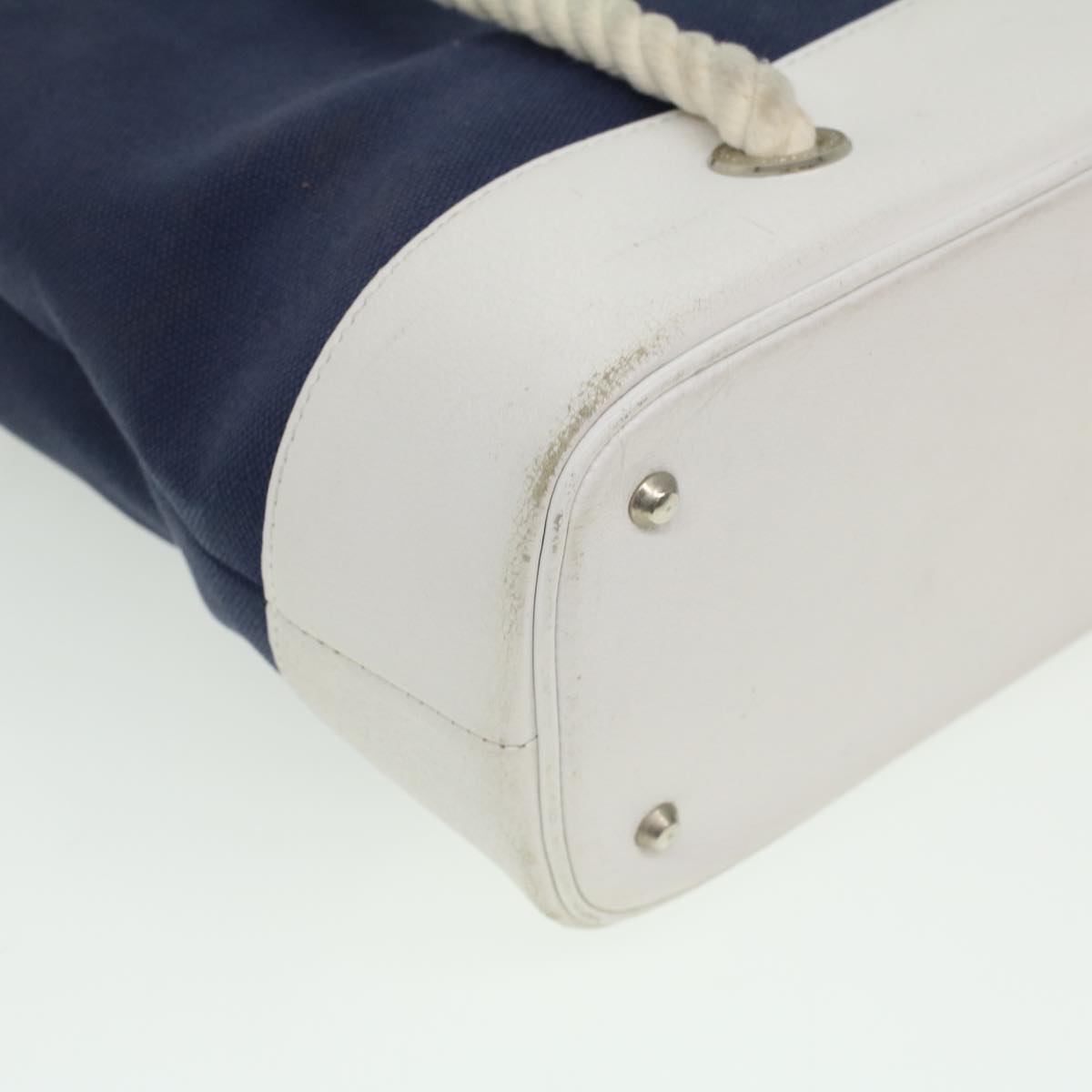 BURBERRY Hand Bag Canvas White Navy Auth cl365