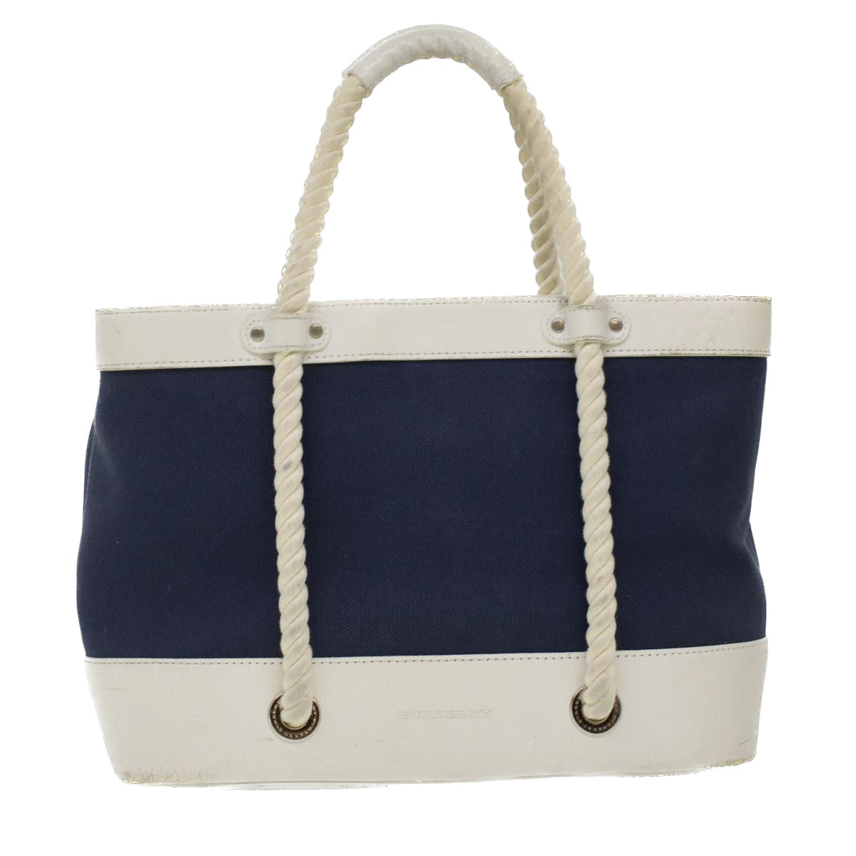 BURBERRY Hand Bag Canvas White Navy Auth cl365