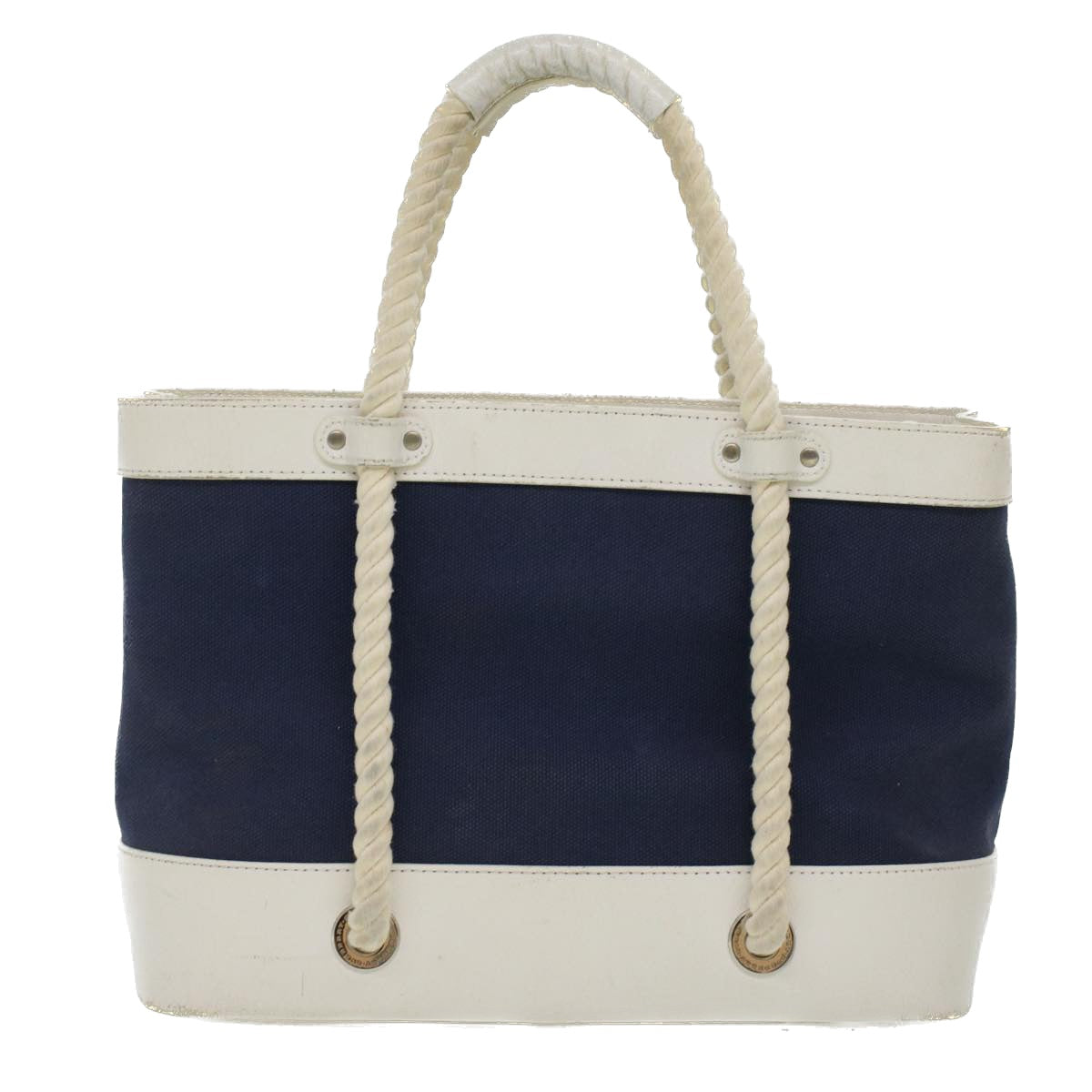 BURBERRY Hand Bag Canvas White Navy Auth cl365