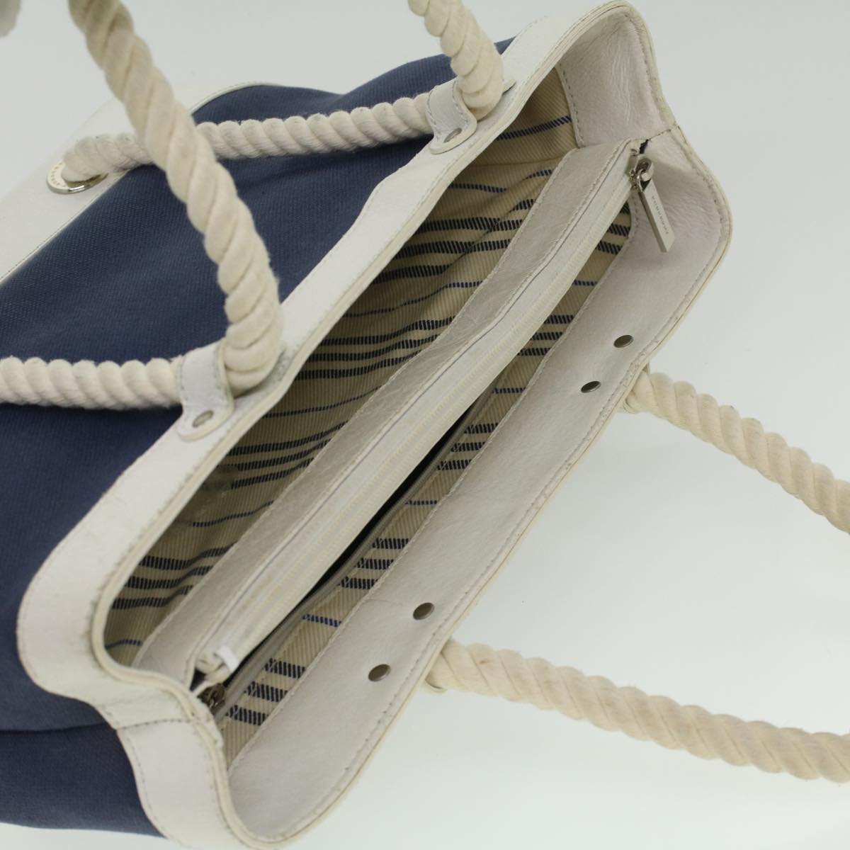 BURBERRY Hand Bag Canvas White Navy Auth cl365