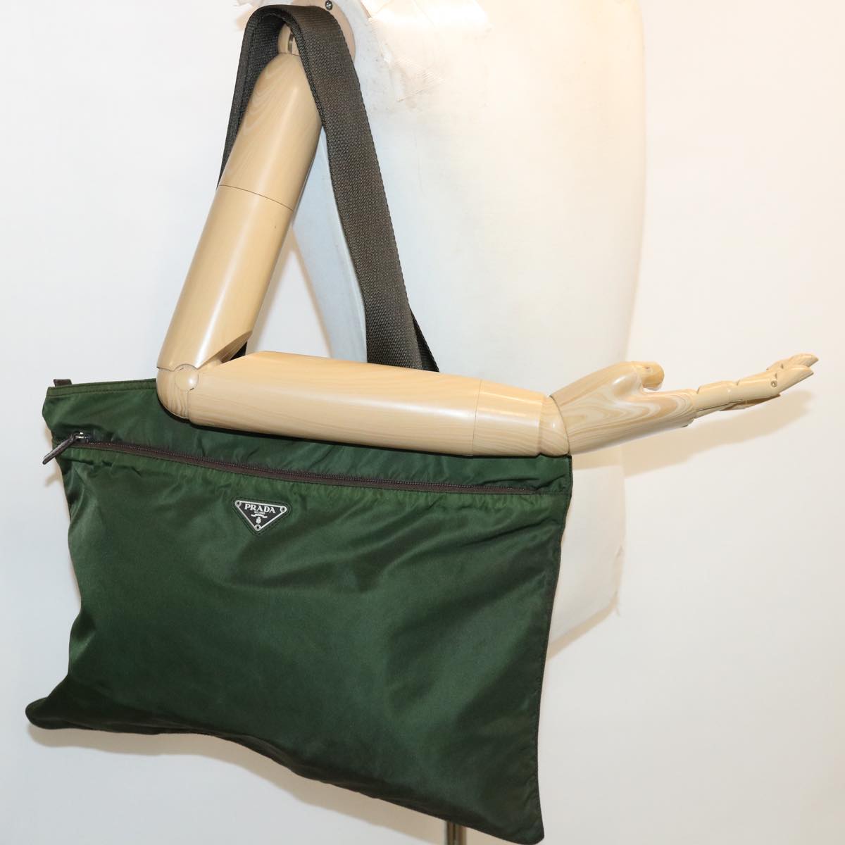 PRADA Tote Bag Nylon Khaki Green Auth cl378