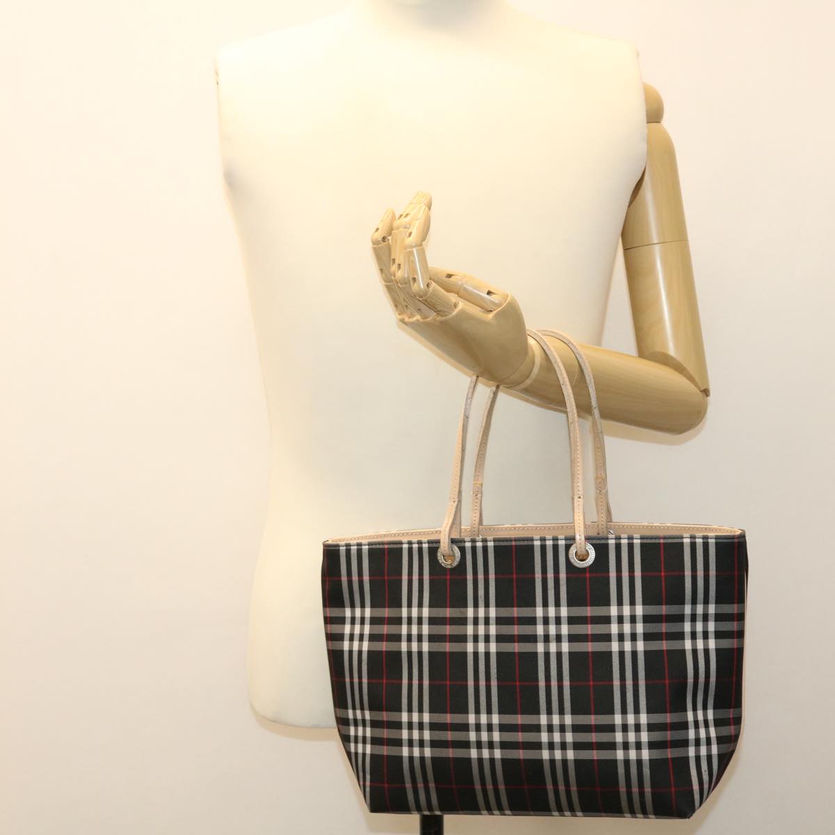 BURBERRY Nova Check Tote Bag Nylon Black Auth cl393