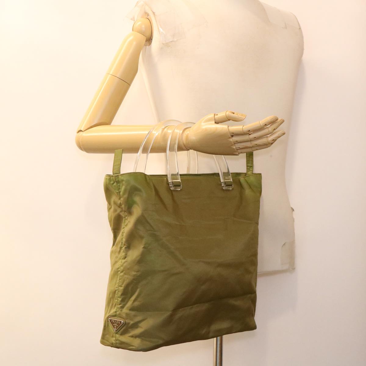 PRADA Hand Bag Nylon Khaki Auth cl412