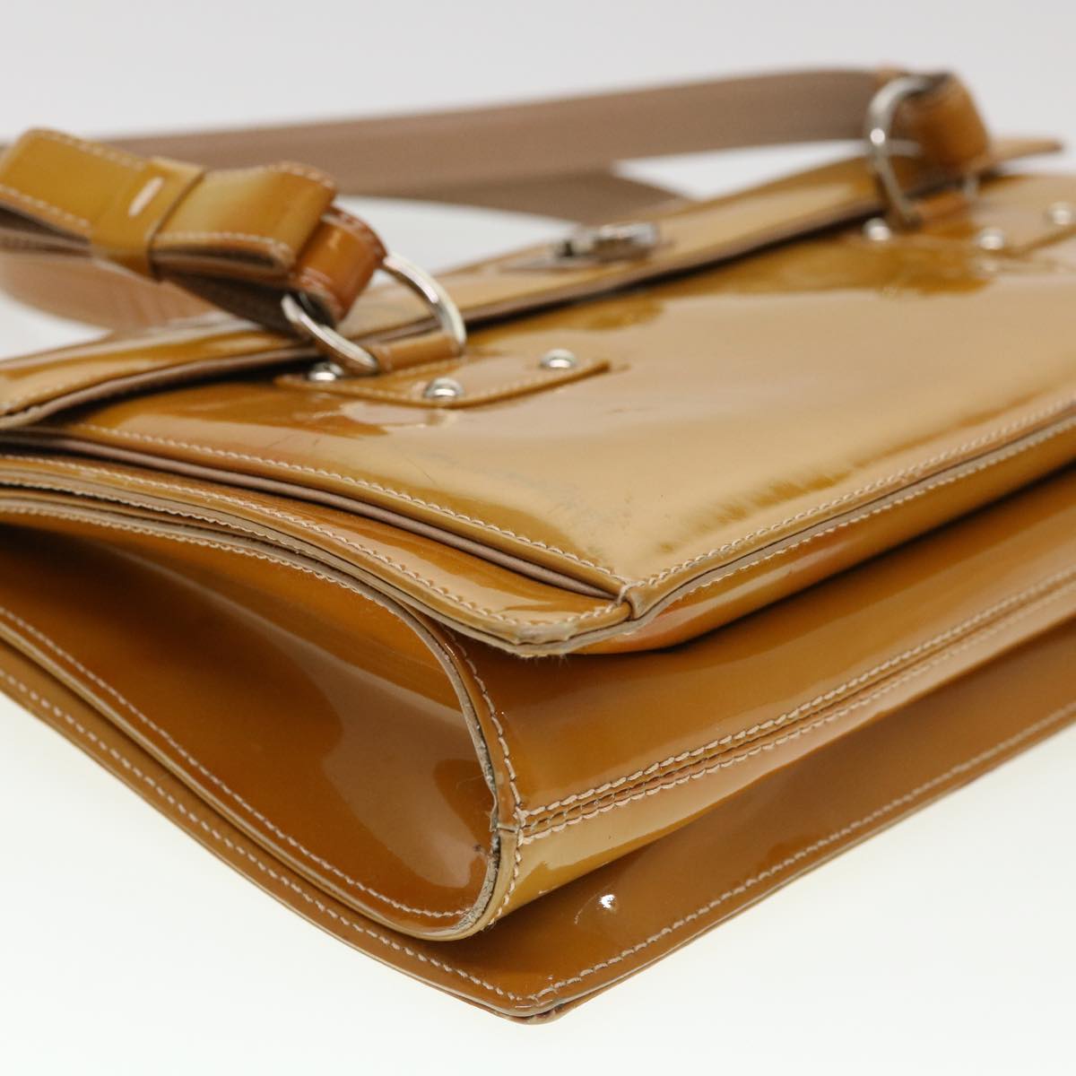 Salvatore Ferragamo Shoulder Bag Patent leather Yellow EO-21 6854 Auth cl440