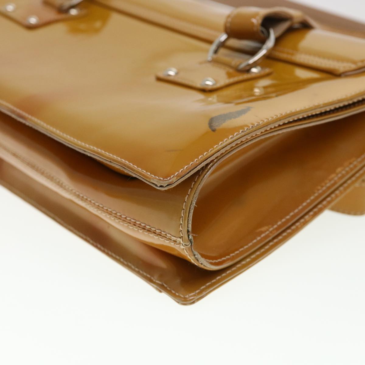 Salvatore Ferragamo Shoulder Bag Patent leather Yellow EO-21 6854 Auth cl440