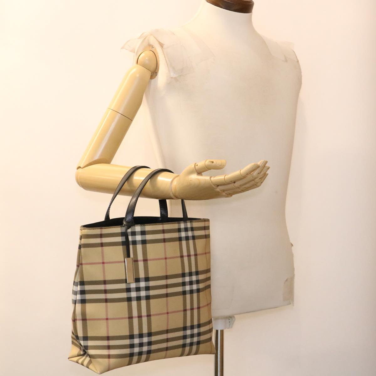 BURBERRY Nova Check Tote Bag Nylon Beige Auth cl443