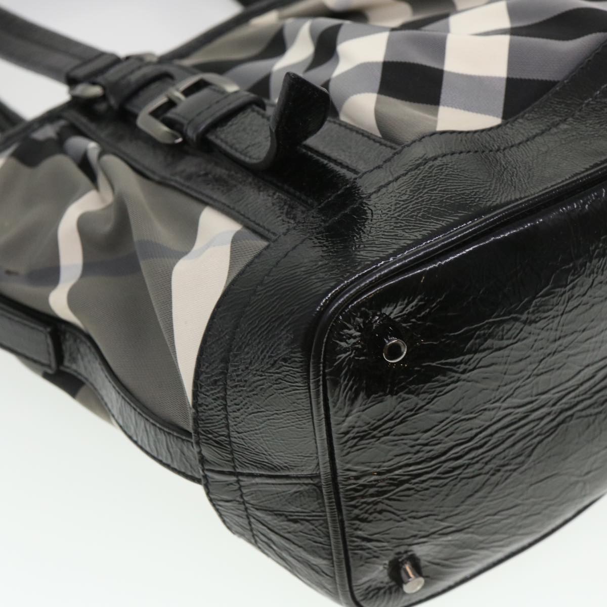 BURBERRY Nova Check Hand Bag Nylon 2way Black Auth cl448