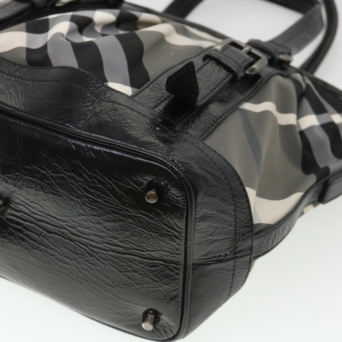 BURBERRY Nova Check Hand Bag Nylon 2way Black Auth cl448