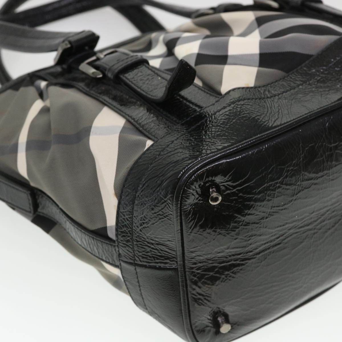 BURBERRY Nova Check Hand Bag Nylon 2way Black Auth cl448