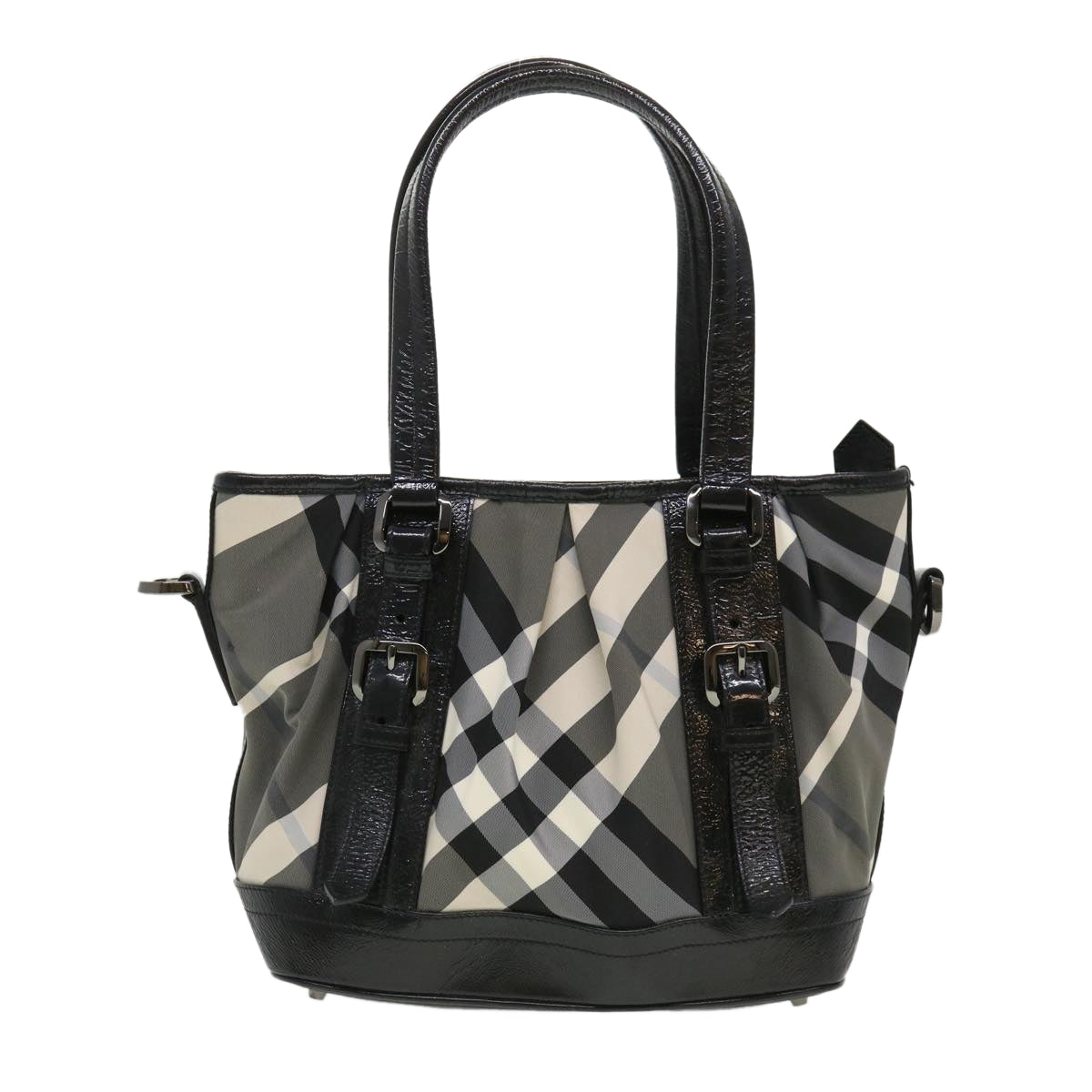 BURBERRY Nova Check Hand Bag Nylon 2way Black Auth cl448