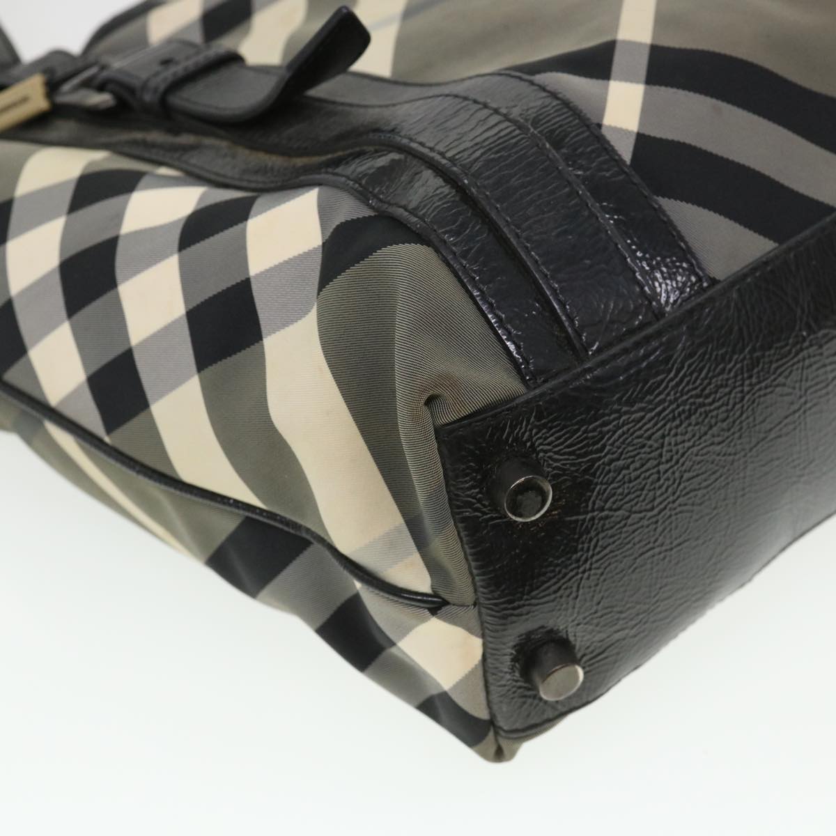 BURBERRY Nova Check Tote Bag Nylon Black Auth cl449