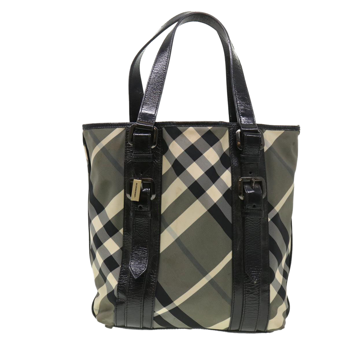 BURBERRY Nova Check Tote Bag Nylon Black Auth cl449