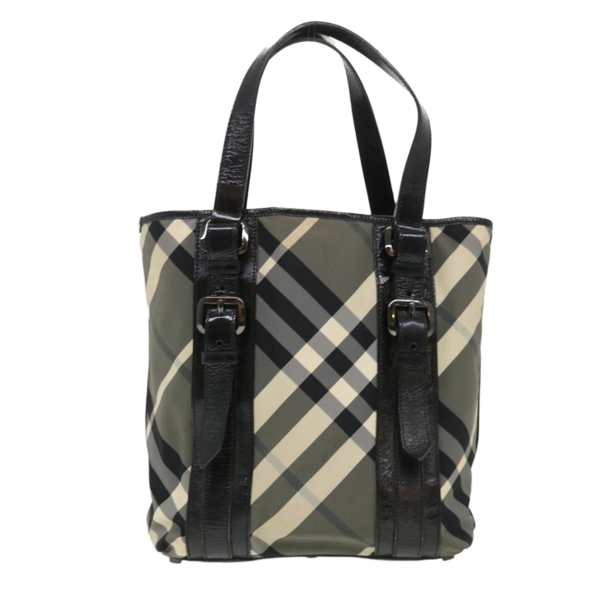 BURBERRY Nova Check Tote Bag Nylon Black Auth cl449