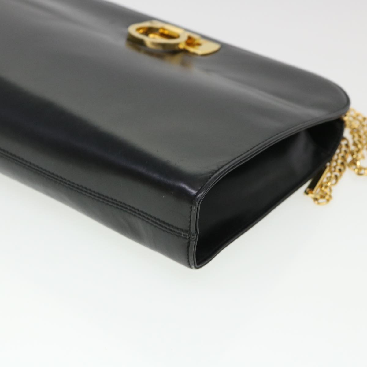 Salvatore Ferragamo Chain Shoulder Bag Leather Black P 21 0587 Auth cl459