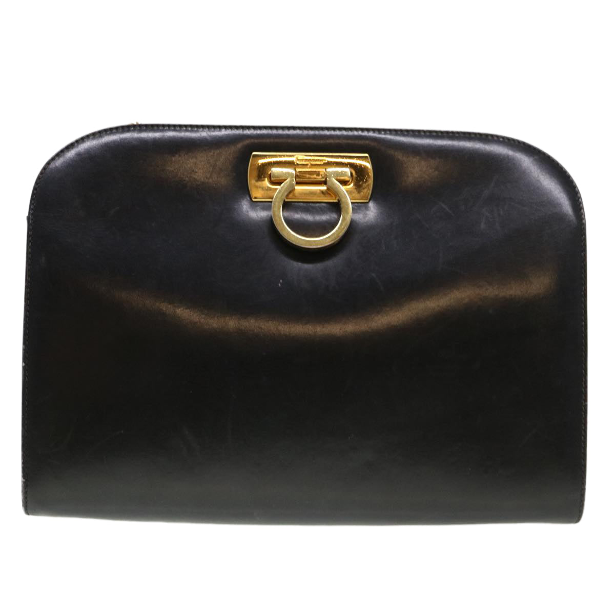 Salvatore Ferragamo Chain Shoulder Bag Leather Black Auth cl461