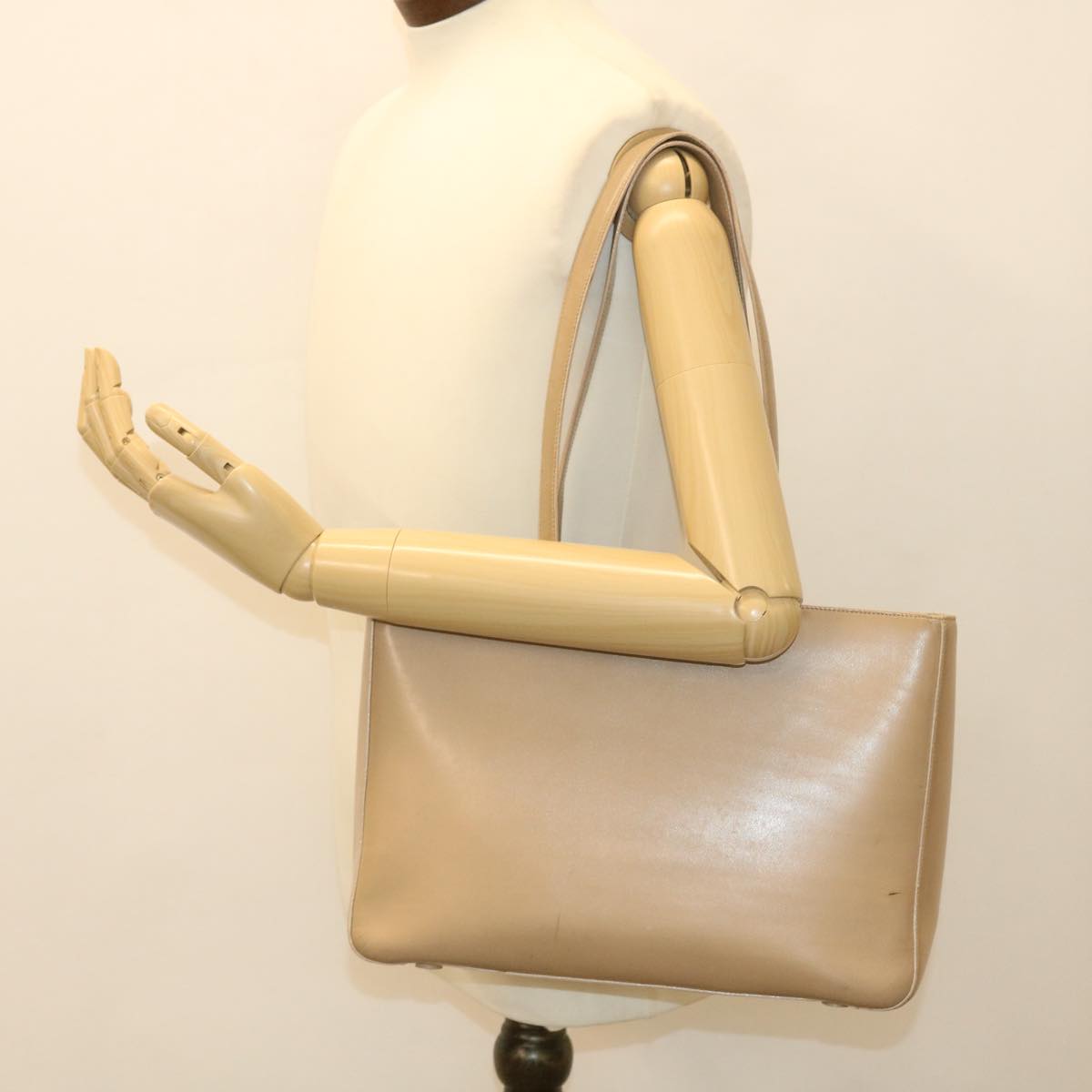 PRADA Shoulder Bag Leather Beige Auth cl476