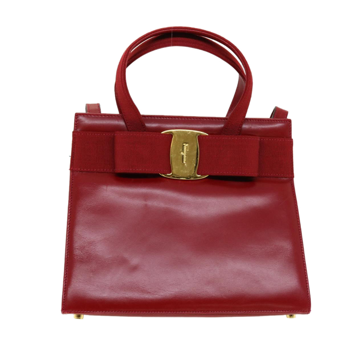 Salvatore Ferragamo Shoulder Bag Leather 2way Red Auth cl504