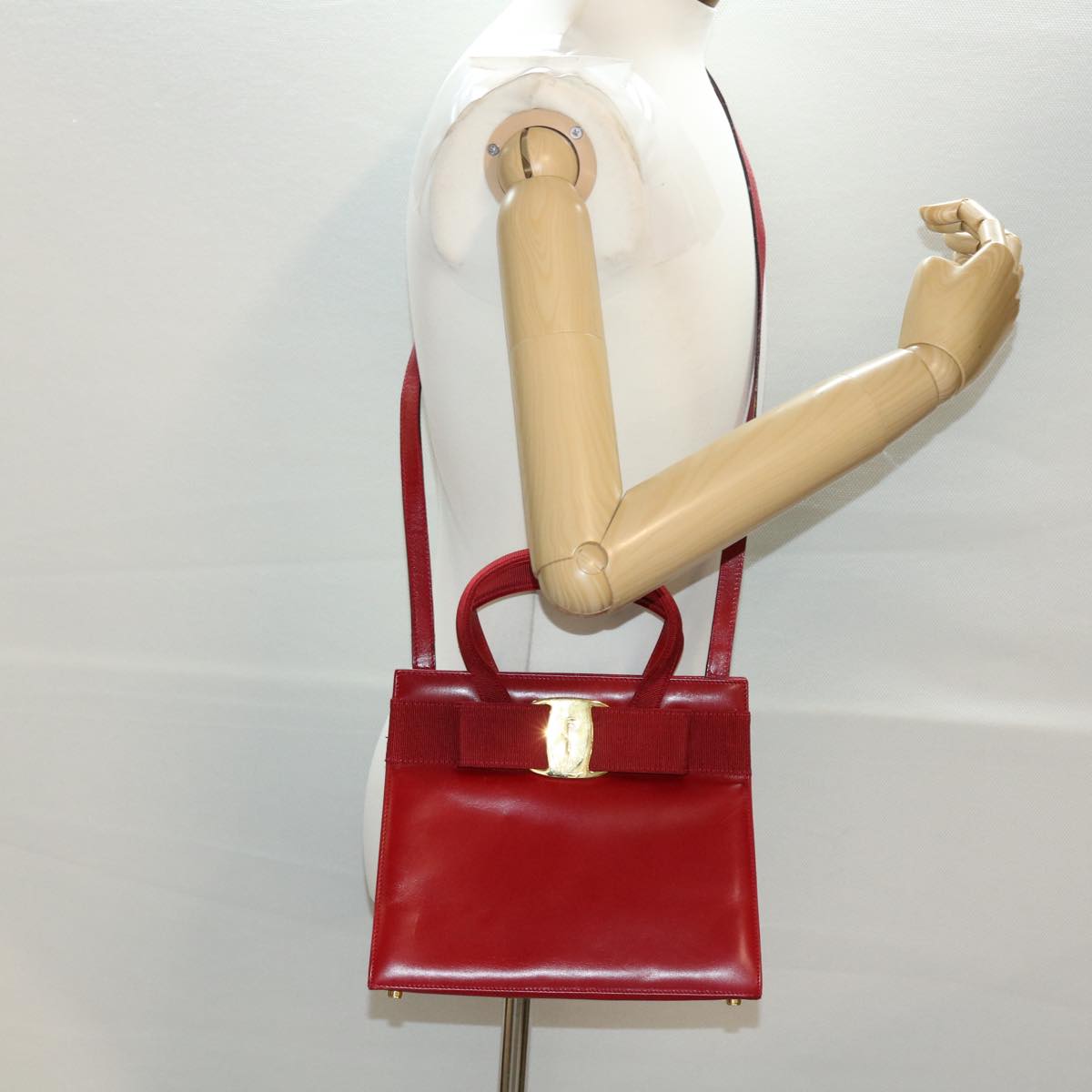 Salvatore Ferragamo Shoulder Bag Leather 2way Red Auth cl504