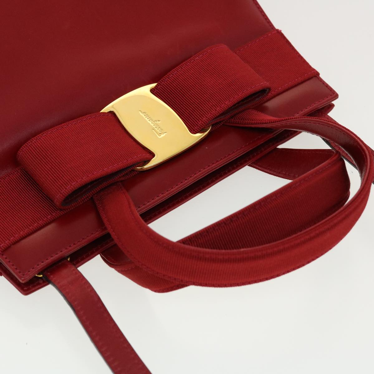 Salvatore Ferragamo Shoulder Bag Leather 2way Red Auth cl504